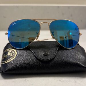 Ray-Ban Gold Frame Sunglasses with Blue Lenses